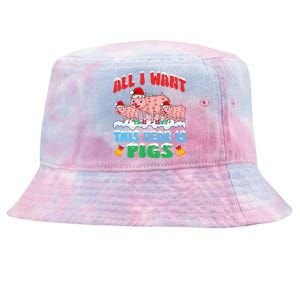 All I Want This Year Is Pig Wearing Christmas Hat Funny Gift Tie-Dyed Bucket Hat