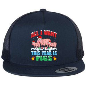 All I Want This Year Is Pig Wearing Christmas Hat Funny Gift Flat Bill Trucker Hat