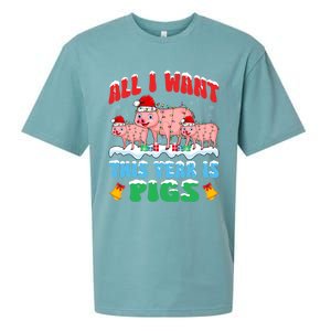 All I Want This Year Is Pig Wearing Christmas Hat Funny Gift Sueded Cloud Jersey T-Shirt