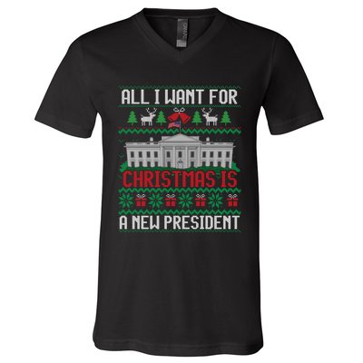 All I Want For Christmas Is A New President Ugly Sweater V-Neck T-Shirt