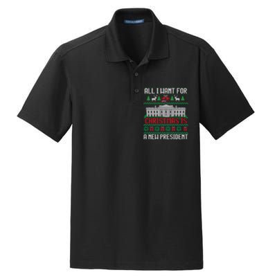 All I Want For Christmas Is A New President Ugly Sweater Dry Zone Grid Polo