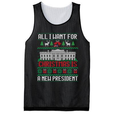 All I Want For Christmas Is A New President Ugly Sweater Mesh Reversible Basketball Jersey Tank