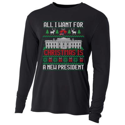 All I Want For Christmas Is A New President Ugly Sweater Cooling Performance Long Sleeve Crew