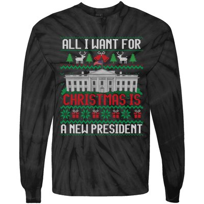 All I Want For Christmas Is A New President Ugly Sweater Tie-Dye Long Sleeve Shirt