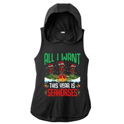 All I Want This Year Is Seahorses Wearing Hat Christmas Gift Ladies PosiCharge Tri-Blend Wicking Draft Hoodie Tank