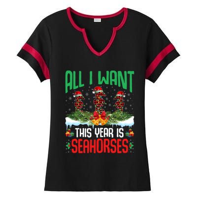 All I Want This Year Is Seahorses Wearing Hat Christmas Gift Ladies Halftime Notch Neck Tee