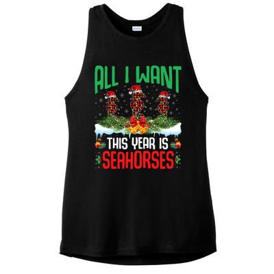 All I Want This Year Is Seahorses Wearing Hat Christmas Gift Ladies PosiCharge Tri-Blend Wicking Tank