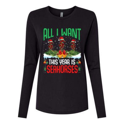 All I Want This Year Is Seahorses Wearing Hat Christmas Gift Womens Cotton Relaxed Long Sleeve T-Shirt