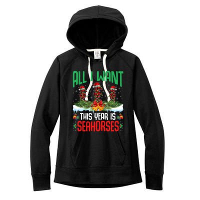 All I Want This Year Is Seahorses Wearing Hat Christmas Gift Women's Fleece Hoodie