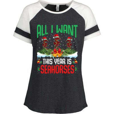 All I Want This Year Is Seahorses Wearing Hat Christmas Gift Enza Ladies Jersey Colorblock Tee