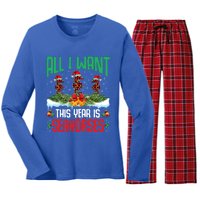 All I Want This Year Is Seahorses Wearing Hat Christmas Gift Women's Long Sleeve Flannel Pajama Set 