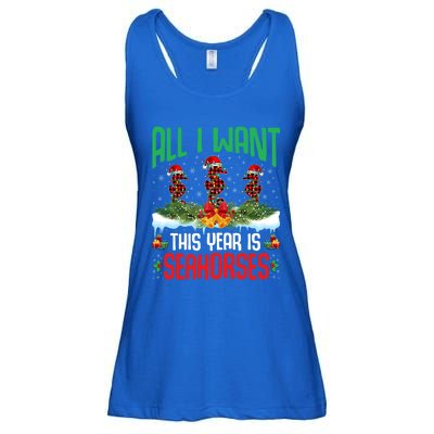 All I Want This Year Is Seahorses Wearing Hat Christmas Gift Ladies Essential Flowy Tank