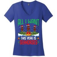 All I Want This Year Is Seahorses Wearing Hat Christmas Gift Women's V-Neck T-Shirt