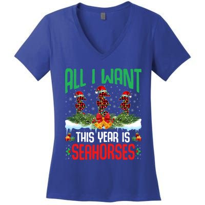 All I Want This Year Is Seahorses Wearing Hat Christmas Gift Women's V-Neck T-Shirt