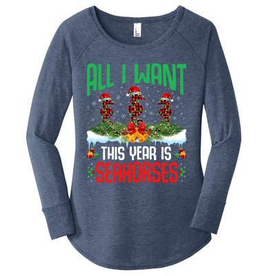 All I Want This Year Is Seahorses Wearing Hat Christmas Gift Women's Perfect Tri Tunic Long Sleeve Shirt