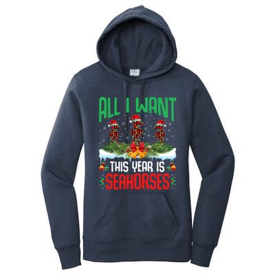 All I Want This Year Is Seahorses Wearing Hat Christmas Gift Women's Pullover Hoodie