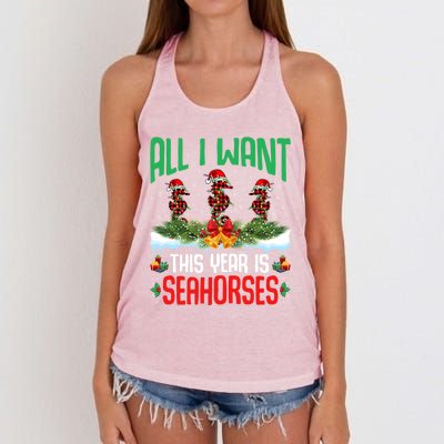 All I Want This Year Is Seahorses Wearing Hat Christmas Gift Women's Knotted Racerback Tank