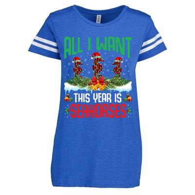 All I Want This Year Is Seahorses Wearing Hat Christmas Gift Enza Ladies Jersey Football T-Shirt