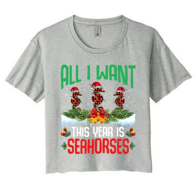 All I Want This Year Is Seahorses Wearing Hat Christmas Gift Women's Crop Top Tee