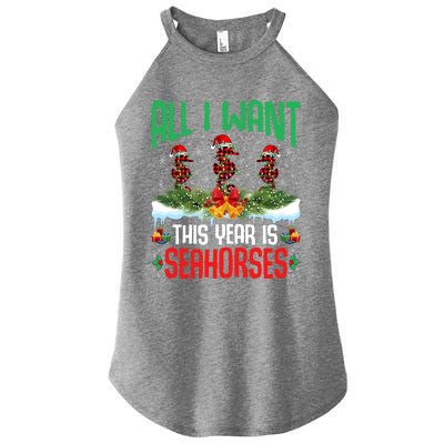 All I Want This Year Is Seahorses Wearing Hat Christmas Gift Women's Perfect Tri Rocker Tank