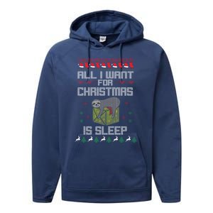 All I Want For Christmas Is Sleep Funny Xmas Pajama Costume Funny Gift Performance Fleece Hoodie