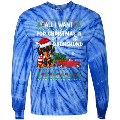 All I Want For Christmas Is Dachshund Ugly Christmas Sweater Gift Tie-Dye Long Sleeve Shirt