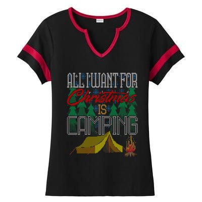 All I Want For Christmas Is Camping Ugly Christmas Sweater Cute Gift Ladies Halftime Notch Neck Tee