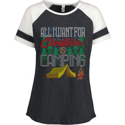 All I Want For Christmas Is Camping Ugly Christmas Sweater Cute Gift Enza Ladies Jersey Colorblock Tee