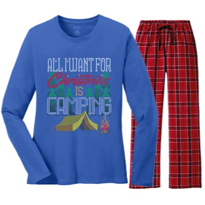 All I Want For Christmas Is Camping Ugly Christmas Sweater Cute Gift Women's Long Sleeve Flannel Pajama Set 