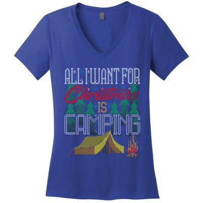 All I Want For Christmas Is Camping Ugly Christmas Sweater Cute Gift Women's V-Neck T-Shirt