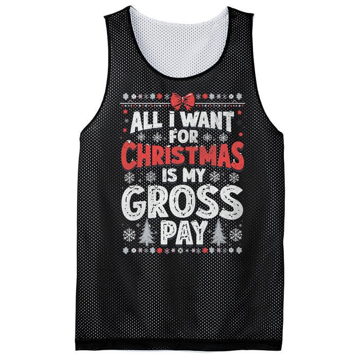 All I Want For Christmas Is My Gross Pay Funny Holiday Joke Mesh Reversible Basketball Jersey Tank