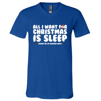 All I Want For Christmas Is Sleep Funny Xmas Cute Gift V-Neck T-Shirt