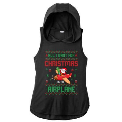 All I Want For Christmas Is An Airplane Pilots Ugly Xmas Gift Ladies PosiCharge Tri-Blend Wicking Draft Hoodie Tank