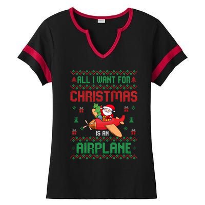 All I Want For Christmas Is An Airplane Pilots Ugly Xmas Gift Ladies Halftime Notch Neck Tee