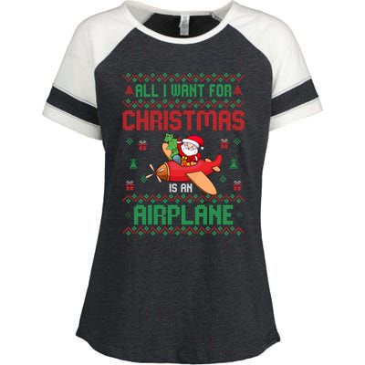 All I Want For Christmas Is An Airplane Pilots Ugly Xmas Gift Enza Ladies Jersey Colorblock Tee