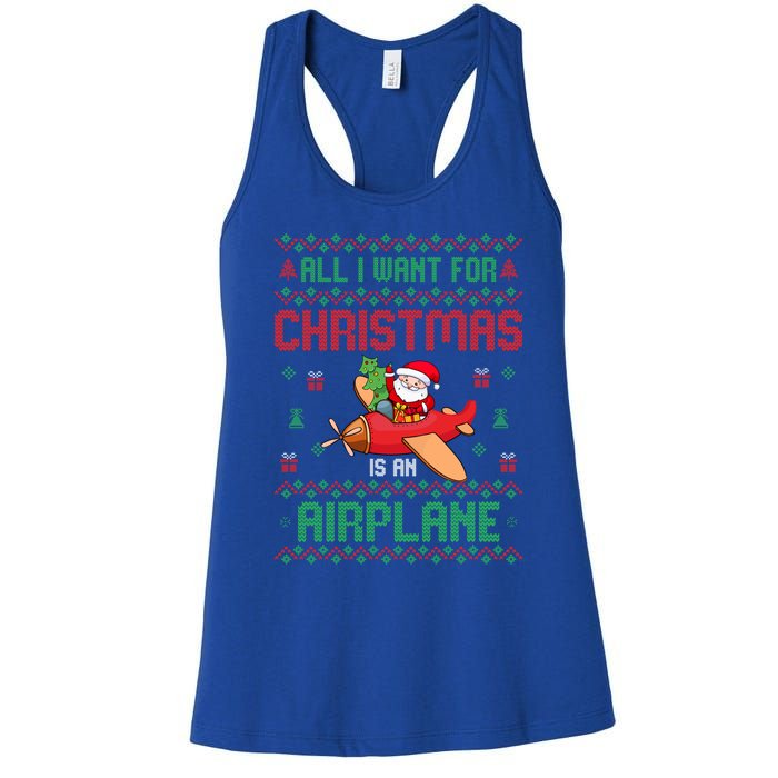 All I Want For Christmas Is An Airplane Pilots Ugly Xmas Gift Women's Racerback Tank