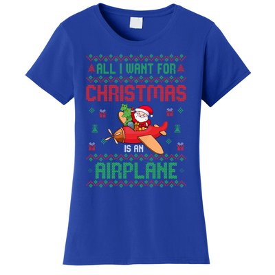 All I Want For Christmas Is An Airplane Pilots Ugly Xmas Gift Women's T-Shirt