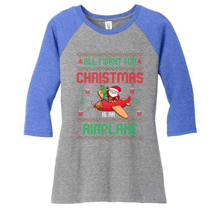 All I Want For Christmas Is An Airplane Pilots Ugly Xmas Gift Women's Tri-Blend 3/4-Sleeve Raglan Shirt