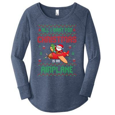 All I Want For Christmas Is An Airplane Pilots Ugly Xmas Gift Women's Perfect Tri Tunic Long Sleeve Shirt