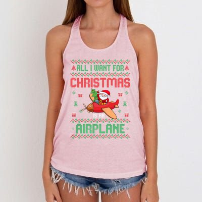 All I Want For Christmas Is An Airplane Pilots Ugly Xmas Gift Women's Knotted Racerback Tank