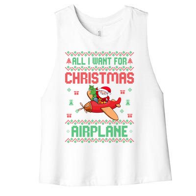 All I Want For Christmas Is An Airplane Pilots Ugly Xmas Gift Women's Racerback Cropped Tank