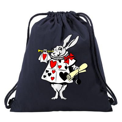 Alice in Wonderland Rabbit easter bunny playing music Drawstring Bag