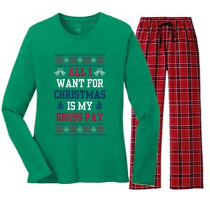 All I Want For Christmas Is My Gross Pay Funny Joke Women's Long Sleeve Flannel Pajama Set 