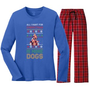 All I Want For Christmas Is More Dogs Gift Women's Long Sleeve Flannel Pajama Set 