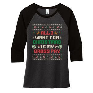 All I Want For Christmas Is My Gross Pay Funny Joke Women's Tri-Blend 3/4-Sleeve Raglan Shirt