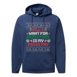 All I Want For Christmas Is My Gross Pay Funny Joke Performance Fleece Hoodie