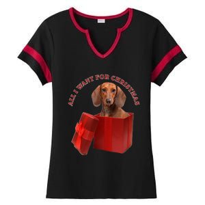 All I Want For Christmas Dachshund Gift Ladies Halftime Notch Neck Tee