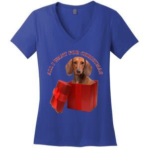 All I Want For Christmas Dachshund Gift Women's V-Neck T-Shirt