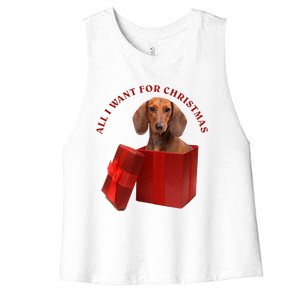 All I Want For Christmas Dachshund Gift Women's Racerback Cropped Tank