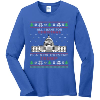 All I Want For Christmas Is A New President Trump Ugly Xgiftmas Gift Ladies Long Sleeve Shirt